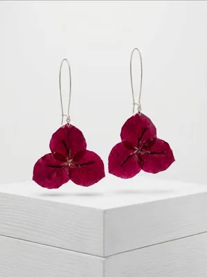 Pendientes Buganvilla Cereza, joya con flor natural preservada